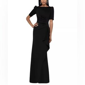 Xscape Ruched A-Line Gown in black